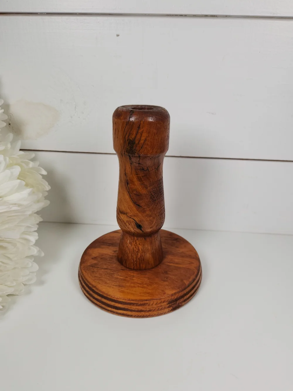 Antique Hand Turned Chunky Wood Candlestick Holder |  Rustic | Primitive Decor